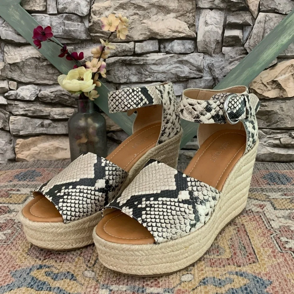 #03 Nine West Adell Snake Espadrille Platform Wedge Heel Sandals Shoes Women’s 8